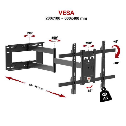 Tv Wall Mount Bracket Tilt Swivel Long Arm 32-70"