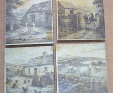 Rustic Irish Farmyard Wooden Coaster Set