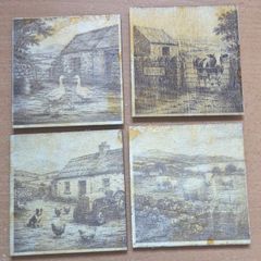 Rustic Irish Farmyard Wooden Coaster Set