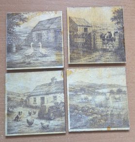 Rustic Irish Farmyard Wooden Coaster Set