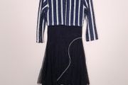 Sophie B Navy Blue White Striped Bolero Cardigan Tiered Mesh Midi Dress 12UK/40EU