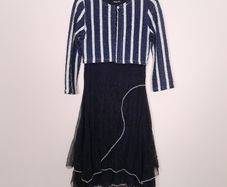 Sophie B Navy Blue White Striped Bolero Cardigan Tiered Mesh Midi Dress 12UK/40EU