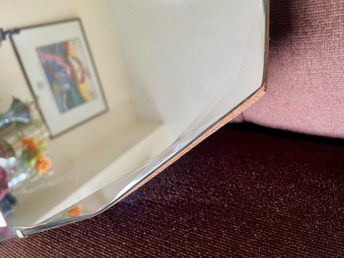 Petite Oval Bevelled Early 20th Century Frameless Mirror with Original Chain