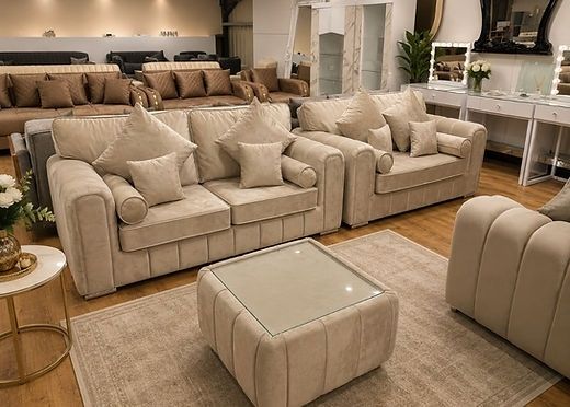 Lilly 3+2 Cream Fullback Cushions Sofa + Matching Coffee Table