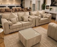 Lilly 3+2 Cream Fullback Cushions Sofa + Matching Coffee Table