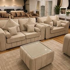 Lilly 3+2 Cream Fullback Cushions Sofa + Matching Coffee Table