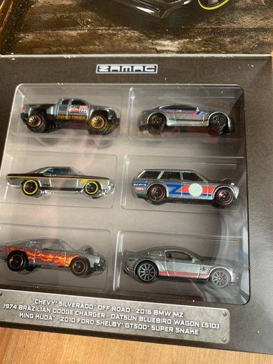 Hot Wheels Rare Zamac 6 Car Multi Pack- Chevy Silverado off road, 2016 BMW M2, 1974 Brazilian Dodge Charger, Datsun Bluebird Wagon (510), King Kuda, 2010 Ford GT500 Super Snake