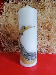 Decorative  brand new white candle with sleeping leopard