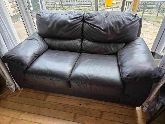 3 and 2 dark brown leather sofas