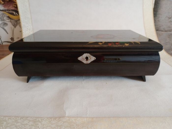 Vintage Large Hand Painted Lacquered Musical Jewelry Box