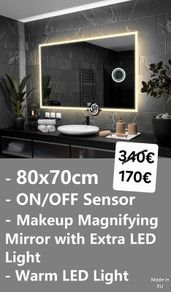 LED Bathroom Mirrors Selection Clock Speakers Bluetooth Demister Antifog Wi-Fi Weather Station Makeup