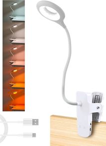 Dimmable LED Clip On Light - 4.5W Touch Control LED Lamp with Flexible Neck & Strong Clamp - 5 Colours & Brightness Levels, USB Rechargeable Desk Light - White
