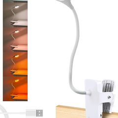 Dimmable LED Clip On Light - 4.5W Touch Control LED Lamp with Flexible Neck & Strong Clamp - 5 Colours & Brightness Levels, USB Rechargeable Desk Light - White