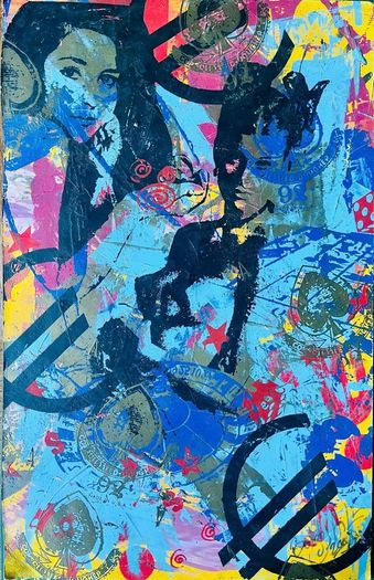 Original signed mix media painting by New York artist Bobby Kareem Hill