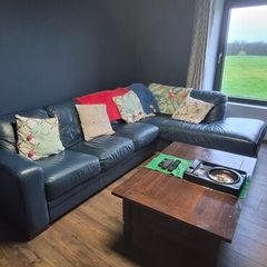 L shaped Navy Leather Sofa