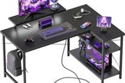 Small L-Shaped Desk with LED, 120x70cm Computer Desk with Monitor Stand