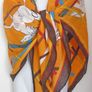 Stylish Ladies Large Orange Scarf Kerchief Wrap Shawl with White Horse Print Image 4