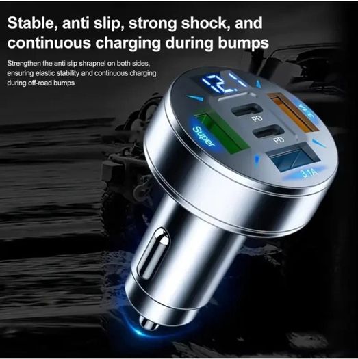 250W Fast Car Charger 3 USB + 2 PD Ports | 5 in 1 Type-C Quick Charger Adapter