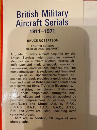 Military book:'British Military Aircraft Serials 1911-1971'