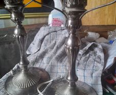 vintage pair of silver plate lamps