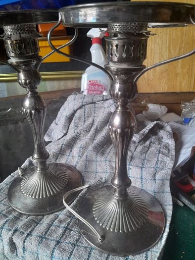 vintage pair of silver plate lamps