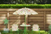 4-Piece Kids Garden Table and Chair Set with Adjustable Parasol, Folding Chairs, Table, Nature Pattern, Green
