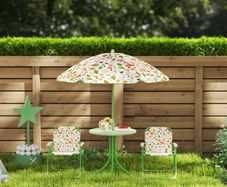 4-Piece Kids Garden Table and Chair Set with Adjustable Parasol, Folding Chairs, Table, Nature Pattern, Green