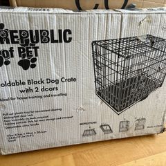 Foldable Black Metal Dog crate with 2 doors