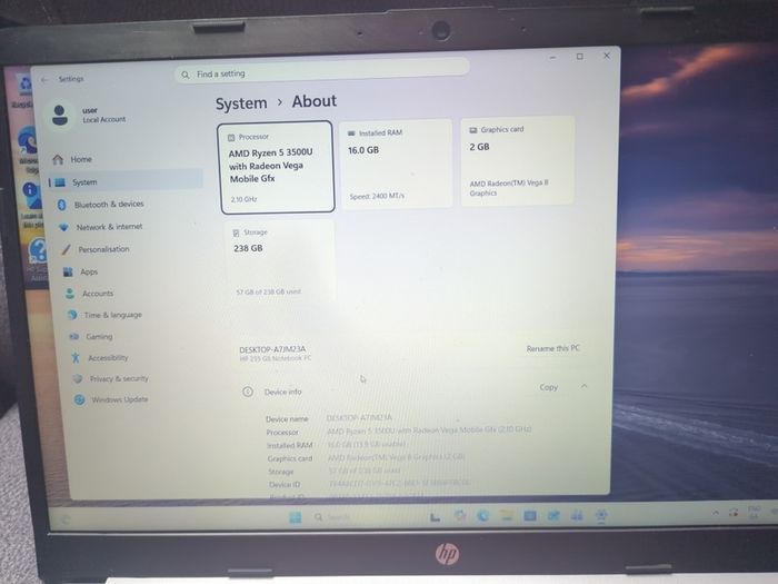 Hp 255 G8 Amd Ryzen 5 3500u 16gb Ram 256gb