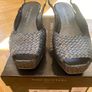 Brand new Pons Quintana Fatima navy metallic leather sling back wedge sandal Image 3