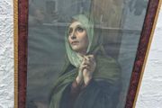 Rare image Extra large Antique original solid wooden and glass framed Print of Blessed Virgin Mary