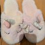 2-Pair Slipper Bundle: V-By-Very Black Fluffy Cross-Strap & Pink Unicorn Mule Slippers (Size S) Image 4