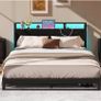4ft6 Double Bed Frame with Ergonomic Storage Headboard,Metal Platform Low Bed Frame Double,Floor Bed Base with Charging Station and LED,Heavy Duty Mattress Foundation,Easy Assembly,No Noise,Black Image 4