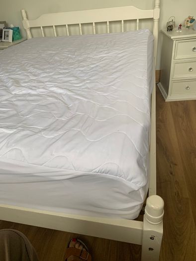 Painted double bed frame and mattress