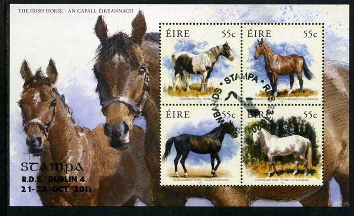 2011 Ireland Stampa Public Souvenir The Irish Horse Commemorative Stamps Miniature Sheet Overprinted for Stampa cancelled with show cancel of 23rd October 2011