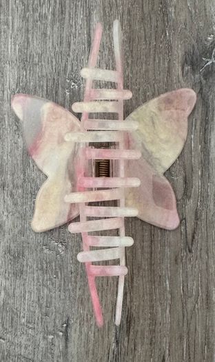 Iridescent White, Cream and Pink Long Butterfly Claw Clips