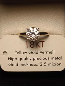 2.5 carat Moissanite Solitaire Ring set in 18kt Yellow Gold Vermeil High Quality Precious Metal