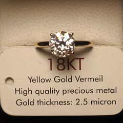 2.5 carat Moissanite Solitaire Ring set in 18kt Yellow Gold Vermeil High Quality Precious Metal