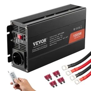 Pure Sine Wave Inverter, 1000 Watt, DC 12V to AC 230V Power Inverter with 2 AC Outlets 2 USB Port 1 Type-C Port, Remote Control for Small Home Devices like Smartphone Laptop, CE FCC Certified