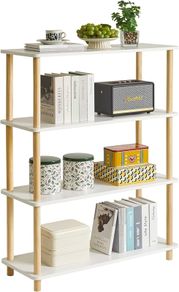 4 Tier Wooden Open Bookcase Modern Freestanding Bookshelf Storage Organizer,Multifunctional Display Stand for Bedroom, Living Room and Home Office, Storage Cabinet,White