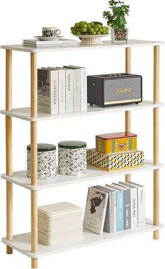 4 Tier Wooden Open Bookcase Modern Freestanding Bookshelf Storage Organizer,Multifunctional Display Stand for Bedroom, Living Room and Home Office, Storage Cabinet,White