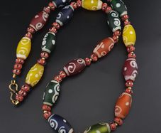 Vintage Venetian Style Handwork Art Glass Beads & Chevron Beads Necklace