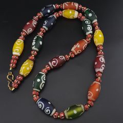 Vintage Venetian Style Handwork Art Glass Beads & Chevron Beads Necklace
