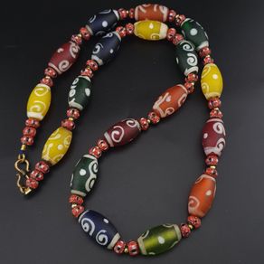 Vintage Venetian Style Handwork Art Glass Beads & Chevron Beads Necklace