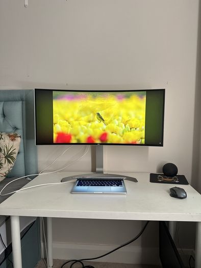 Lg 34 inch ulta wide monitor. With table included.and BachMann extension adapter.