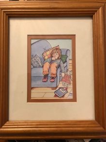 Vintage deMille Instahang Framed Print Cozy Child Sleeping 17cm x 19.5cm