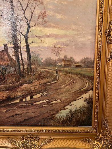 Large French oil painting in antique frame