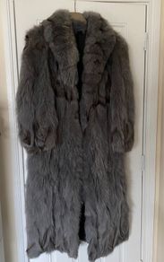Luxury real Fox coat gray blue
