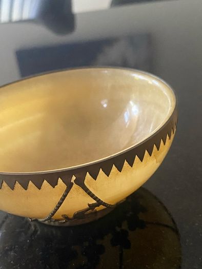 Pair of  beautiful Minnie Peters polished stone and  gilt metal matching dishes