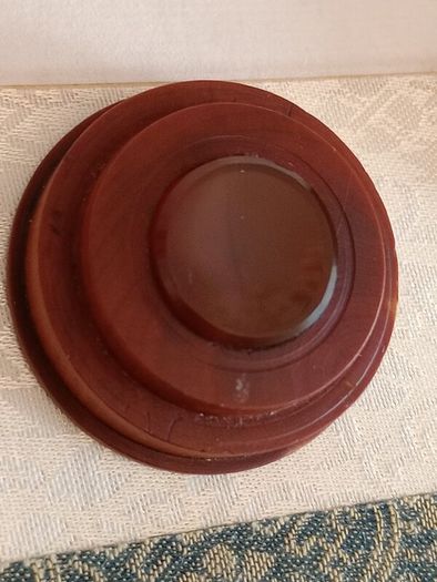 Rear Antique Watchmaker's Oil Well Pot. Turned Wood with Agate Stone